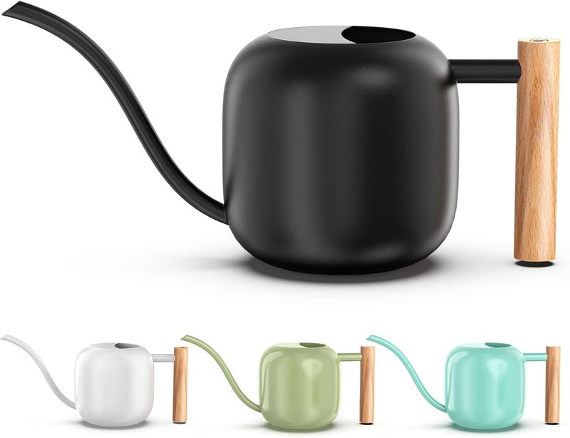 Green Moon Water Can Indoor Plant Black 1.2L/41oz with Long Spout Small Water Can Metal Watering Can Pot for Indoor House Plant Bonsai Outdoor Garden Flowers Decorative - Image 1